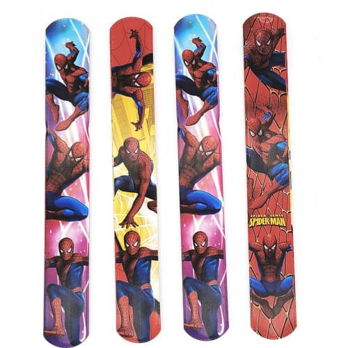 12PCS Kids Happy Birthday Party Favor Mickey Mouse Minnie Princess Spiderman Slap Bracelet Toy Party Gift Souvenir Cute Giveaway