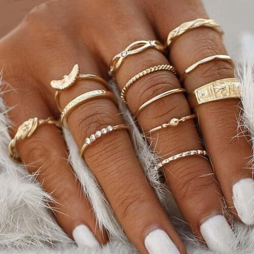 12Pcs/set Gold Midi Set Vintage Punk Boho Sh Rings Knuckle Jewe Gold Midi Set