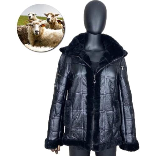 2020 Fashion Sheepskin Leather Jacket Motorcycle Black Short Hooded Zip Coat Women Fall Winter