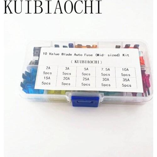 50pcs/lot medium blade fuses car,Standard Car fuse auto fuse car with box 2A 3A 5A 7.5A 10A 15A 20A 25A 30A 35A