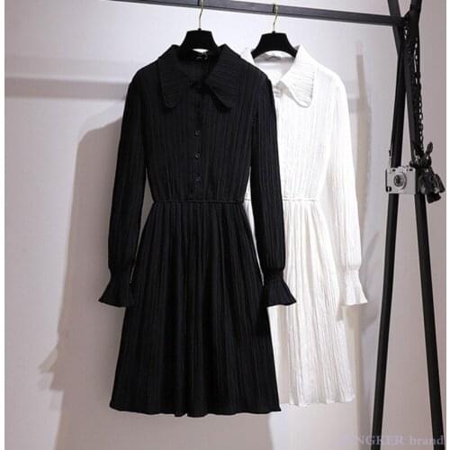 Plus size ladies fat sister waist retro doll collar skirt Korean version loose long-sleeved dress 2021 new spring 130kg6xl