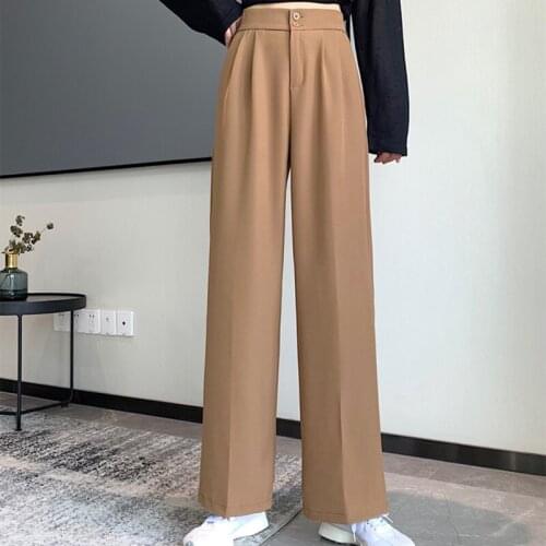 Casual Pants Women Korean Harajuku Spring Summer Vintage High Waist Black Wide Leg Straight Nine Points Pants Ladies Tide H1185