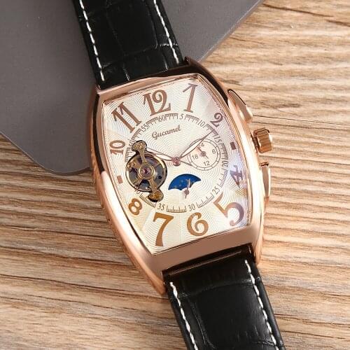 Hollow Punk Mens Watches Top Luxury Automatic Mechanical Fashion Tonneau Tourbillon Watch Business Steel AAA Male Jewelry Clocks