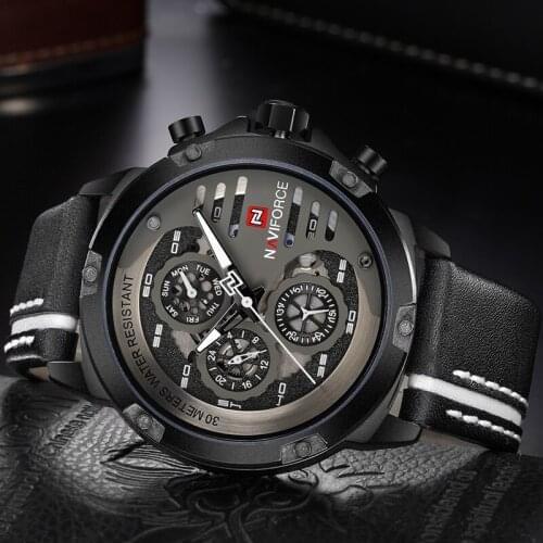 New NAVIFORCE Brand Luxury Watches Mens Military Sport Leather Strap Week Display Wrist Watches Watch Mens Relogio Masculino
