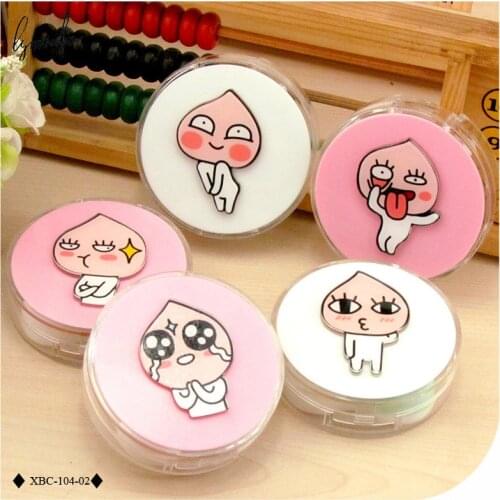 Lymouko New Style Cartoon Make a Face Shy Girl Holder Contact Lens Case with Mirror Portable Container Lenses Box for Women