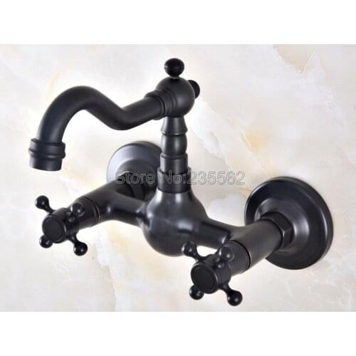 Moder Wall Mounted Double Handle Oil Rubbed Black Bronze Bathroom Basin Sink Mixer Tap Faucet lnf853