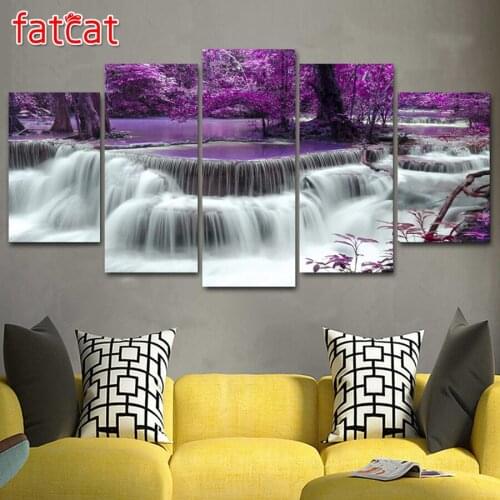 FATCAT Purple Scenic Waterfall 5 Piece Diy Diamond Painting Full Square Round Drill Diamond Embroidery Sale Home Decor AE985