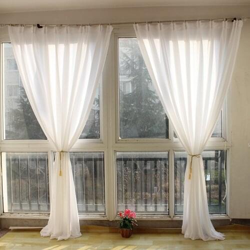 Fairy Chiffon Curtain Solid White Window Tulle Cortinas for Living Room Bedroom the Kitchen Dormitory Finished Window Treatments