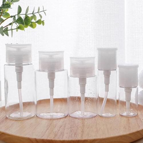 Refillable Bottle 100ml Empty Plastic Clear Bottle Makeup Container Nail Polish Remover Alcohol Liquid Press Pumping Bottle