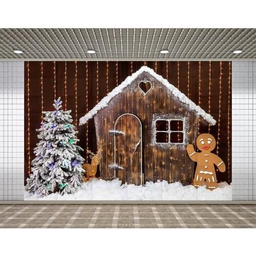 Lyavshi photography backdrop Christmas tree cottage reindeer snow glitter decoration photography background photocall