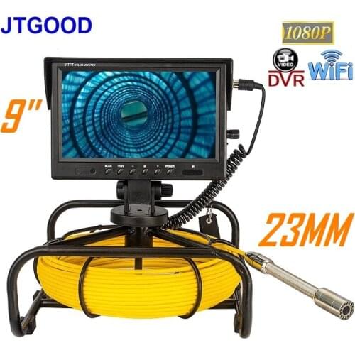 JTGOOD 9” 23MM Pipe Inspection Camera DVR WiFi HD1080P with 16GB TF Memory Card Pipe Inspection System with Iron Shell Winder