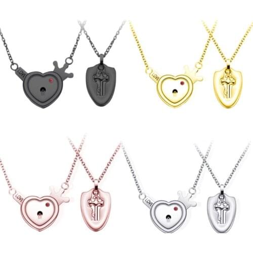 2Pcs Valentines Day Lovers Stainless Steel Lock Key Heart Puzzle Pendant Necklace Kit Love Matching Sets Jewelry Gift X4YA