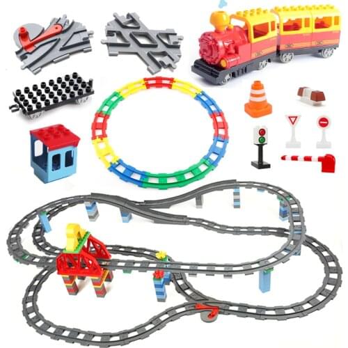 Big Size Bricks Toys Electric Train Track Bridge Set for Kids Creative Building Blocks Compatible Big Size Brick Children Gift