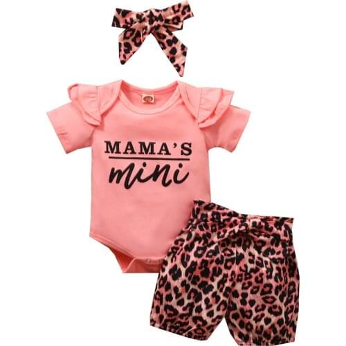 Summer Leopard Girl Clothes Set Cotton Newborn Clothing Ribbon+Fashion Tops+ Leopard Pants Baby Outfit