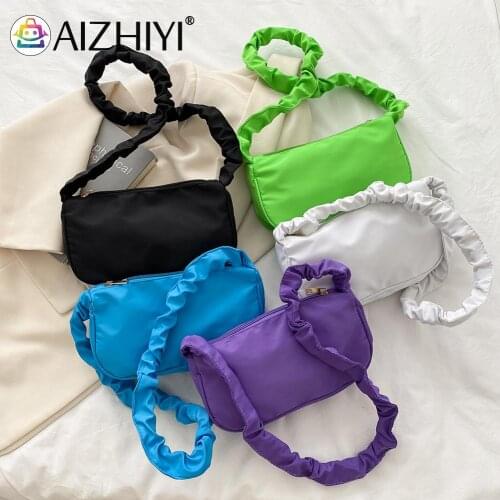 Fashion Pure Color Bag Pleated Strap Crossbody Casual Women Small Purse Summer Street Shopping Simple Females Travel Tote