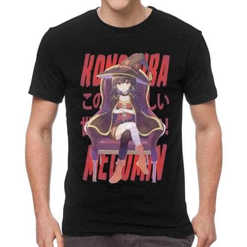 Mens Kawaii Konosuba Megumin T-Shirt Kono Subarashii Sekai ni Shukufuku o Tshirt Short Sleeve Cool T Shirt Cotton Tee Gift
