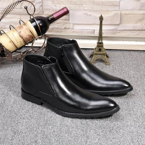 Autumn and winter Man High shoes Pointed shoes British Leather boots Formal wear Office boots Wedding boots Mens Shoes