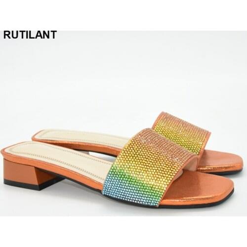 New Arrivals Ladies Italian African Party Low Heels Shoes Decorated with Rhinestones The Latest Wedding Shoes Bridal Crystals