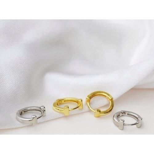 WTLTC New Style T Shaped Hoop Earrings for Women 925 Sterling Sliver Letter Hoops Earrings 2 Color Ear Piercing Earrings Jewelry