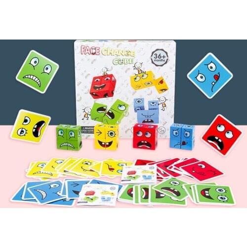 NEW Montessori Wooden Face Change Cube Building Block Toys Early Learning Educational Match Toy for Children Gift
