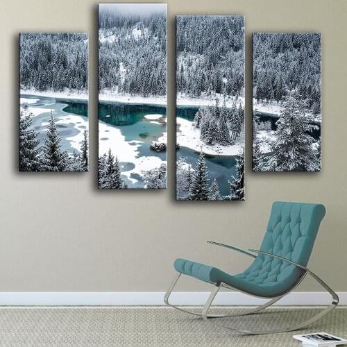 New product Print Oil Painting Wall painting 4PC lake flims switzerland Wall Art Picture For Living Room painting free shipping