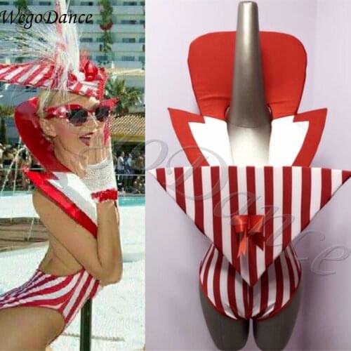 Sexy New nightclub bar gogo DS team hyperbole striped stand-collar stage costume