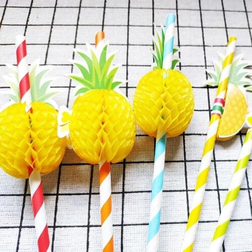 50Pcs/Set Disposable Pineapple Paper Drinking Straws Bar Birthday Party Supplies