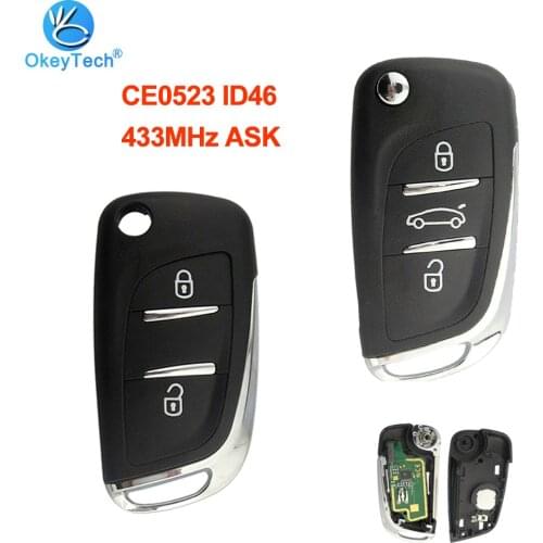 OkeyTech Modified Remote Key ID46 HU83/VA2 Blade For Peugeot 307 308 408 407 3008 Partner 433MHz ASK 2/3 Buttons Car Key CE0523