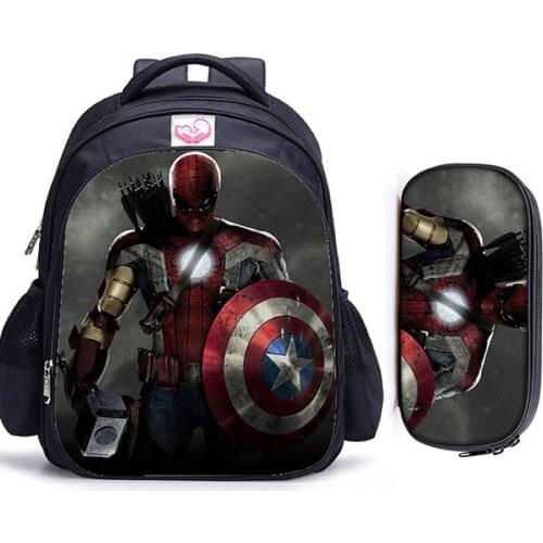 Disney Superman Hulk School Bags Captain America Boys Girls Children Primary Backpack 16inch Schoolbags Bookbag Kids Mochilas