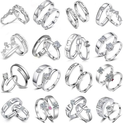 2pcs Yayi Jewelry Ornaments Stapmed Silver Color Zircon Simulation Living Man And Woman Wedding Adjustable Rings Lovers Set Gift
