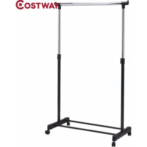 COSTWAY Adjustable Rolling Clothes Hanger Coat Rack Floor Hanger Storage Wardrobe Clothing Drying Racks With Shoe Rack W0498