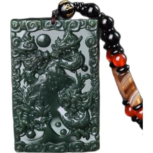 Xinjiang Hetian Jade Pendant Green Jade Jiulong Guanyin Jade Pendant