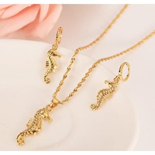 Hippocampus Jewelry set Aquatic Animal Gold Color PNG Seahorse Jewellerfor Women Papua New Guinea Traditional party Jewelry Gift