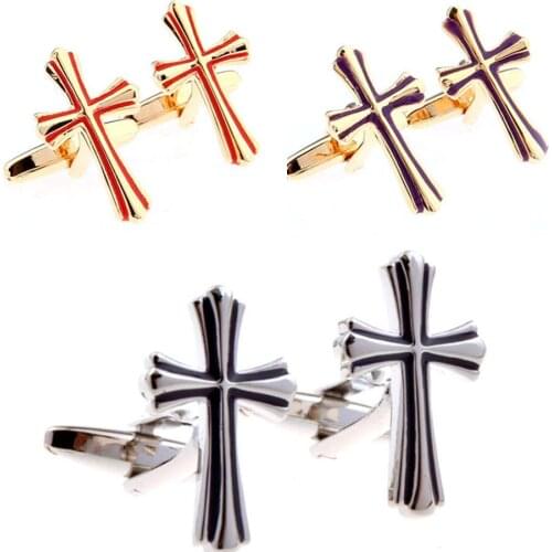 10pairs/lot Classic Christian Cross Cufflinks 3 Colors Plating Jesus the Cross Cuff Links Cuff Buttons Mens Jewelry Wholesale