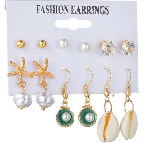 Ins Beach Natural Sea Shell Earring Set Statement starfish Shell pear Earring For Women Jewelry Geometry Earrings femme ER200109