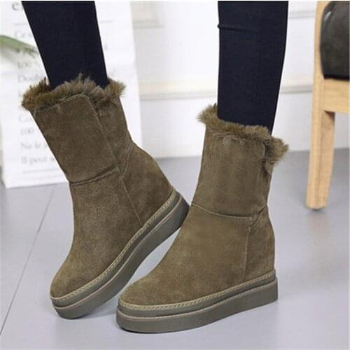 Womens high heels suede platform wedge ankle boots womens winter thick plush warm snow boots