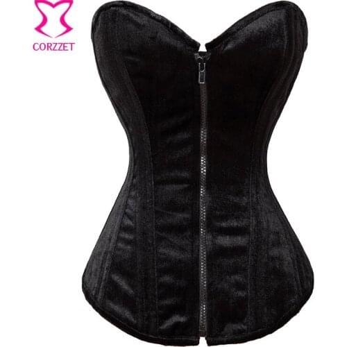 Burlesque Black Flannel Espartilho Sexy Corset Steel Bone Zipper Waist Trainer Corselet Overbust Bustier Top Korsett For Women