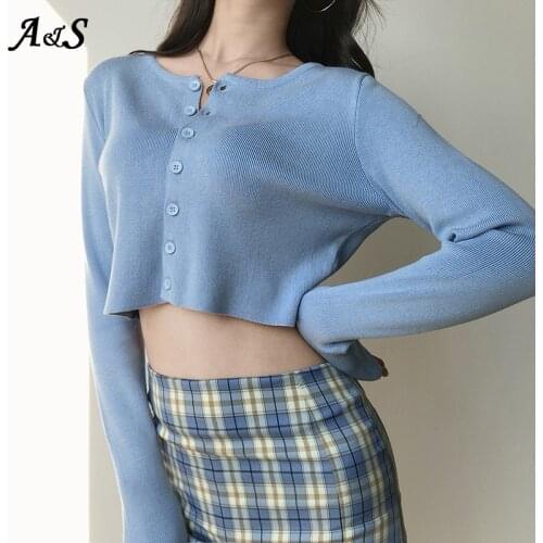 Anbenser Casual Knitted Sweater Cardigan Women 2021 Spring New Long Sleeves Button Knitting Short Sweaters Coats Female Clothing