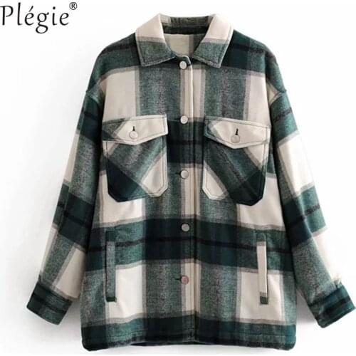 2021 Autumn Winter Women Green Plaid Long Coat Jacket Casual High Quality Single Breasted Warm Overcoat Fashion Long Coats