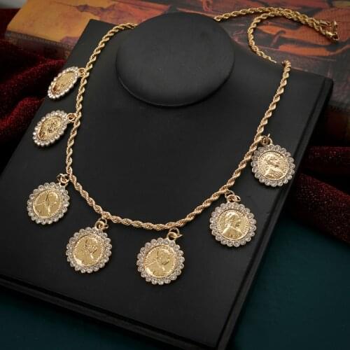 New Napoleon Figure Coin Necklace for Women Arabic Luxury Gold Plated Crystal Necklace Long Chain Mulism Wedding Jewelry