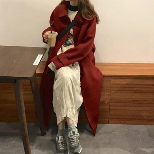 Bella Philosophy Wool Blend Woolen Coat Front Single Breasted Button Pocket Straight Overcoat Trench Korean Long Cute Outwears