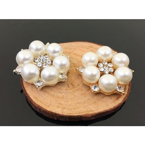 10 PCS 28mm Fashion Imitation Pearl With Rhinestone Metal Flower Handmade Charms DIY Jewelry Accessories