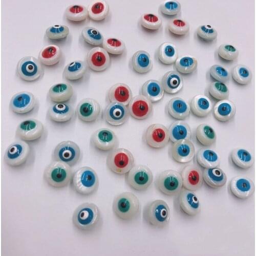 100pcs/lot 8mm Natural Evil Eye White Pearl Shell Beads Blue Evil Eye White Mother Pearl for DIY Jewelry