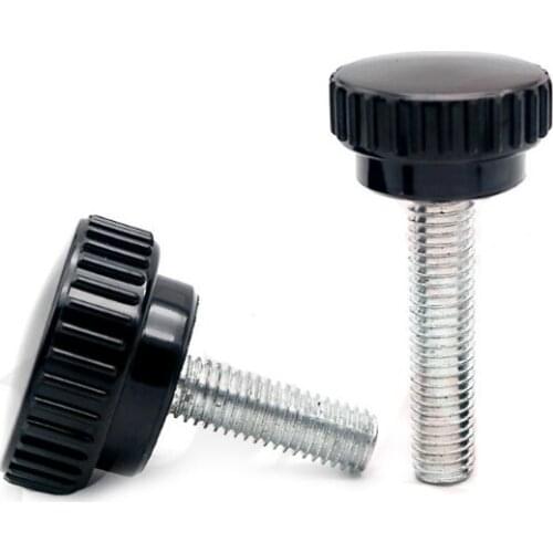 2pcs M6 ruled knurled hand screw round head bakelite adjustment small type knob handle bolt black color 10mm-60mm length