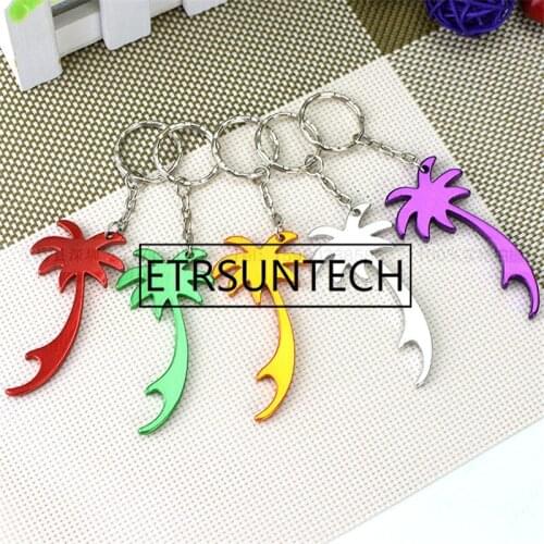 200pcs/lot Wholesale Aluminum Alloy Coconut Plam Tree Metal Bottle Opener with Key chain Promotional Gift Free Laser logo