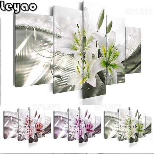 5 pieces,Diamond Painting,5D, Lily Flower (red,green,purple),Full Drill Square,round,Diamond Art Embroidery Multi-picture plant