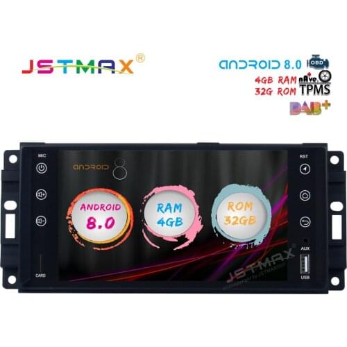 JSTMAX 7" Android 8.0 Car GPS Radio Player for Jeep Chrysler Dodge with Octa Core 4GB+32GB Auto Stereo Navi Video Multimedia DAB