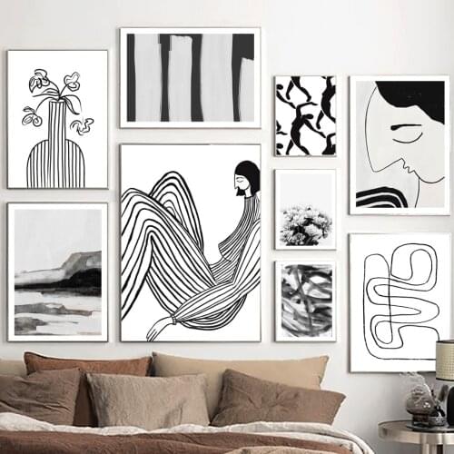 Line Vase Modular Abstract Flower Wall Art Canvas Painting Nordic Posters And Prints Wall Pictures For Living Room Vintage Decor