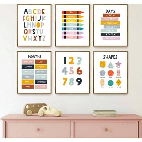 Kids Education Wall Art Posters and Prints Colourful Alphabet Canvas Painting Nursery Pictures Playroom Kindergarten Wall Decor
