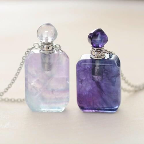 Gems Stone Essential Oil Diffuser Chokers Perfume Bottle Violet Fluorescein Pendant Necklace Birthstone Jewelry High Quality